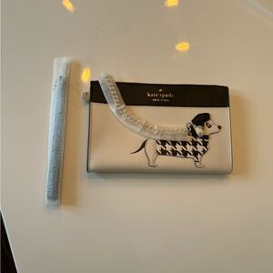 Kate Spade Dachshund houndstooth Claude Fetch Wristlet clutch bag purse